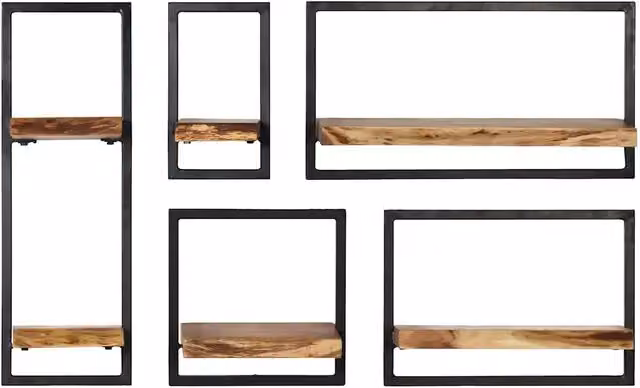 Set di 5 mensole da parete vidaXL in legno di acacia e acciaio in stile industriale, colore marrone