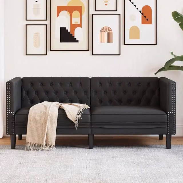 Divano Chesterfield vidaXL in similpelle nero per soggiorno L: 174,0 cm, P: 74,5 cm, H: 70,5 cm
