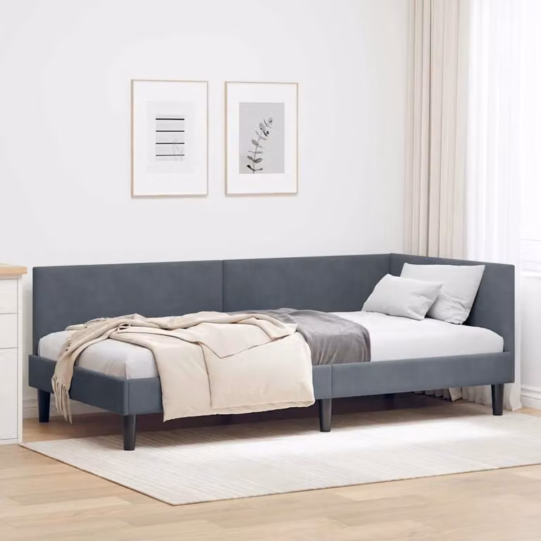 Cornice del letto ad angolo vidaXL in velluto grigio, L 200 x P 90 x H 72 cm