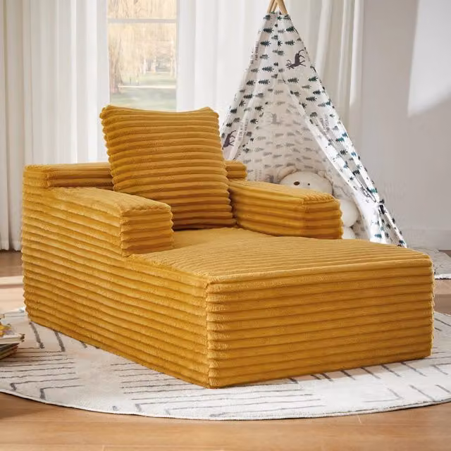 Divano Chaiselongue REDOM in velluto a coste giallo con funzione letto e design moderno a L