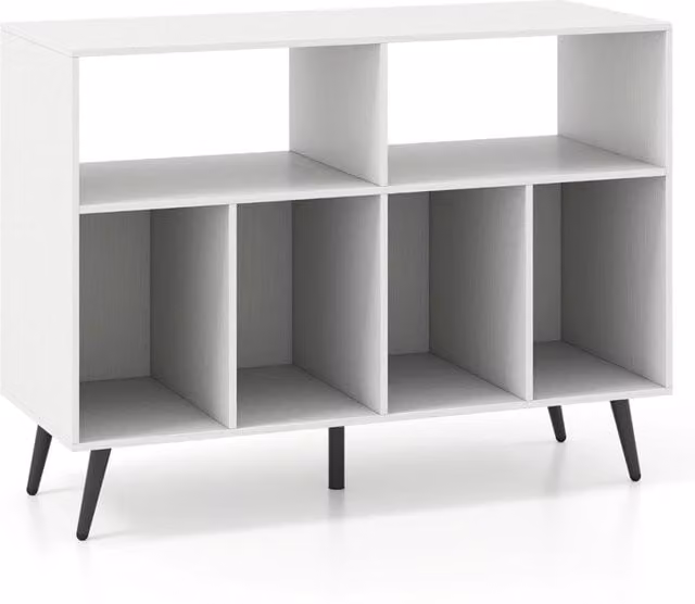 Mobiletto per giradischi DESIGN IN a 3 livelli con scaffali per vinili, supporto moderno in metallo e MDF, Bianco