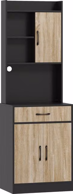 Mobile cucina HOMCOM moderno con piano di lavoro, foro passacavi, 3 ripiani e ante con cassetti, colore Legno e Nero