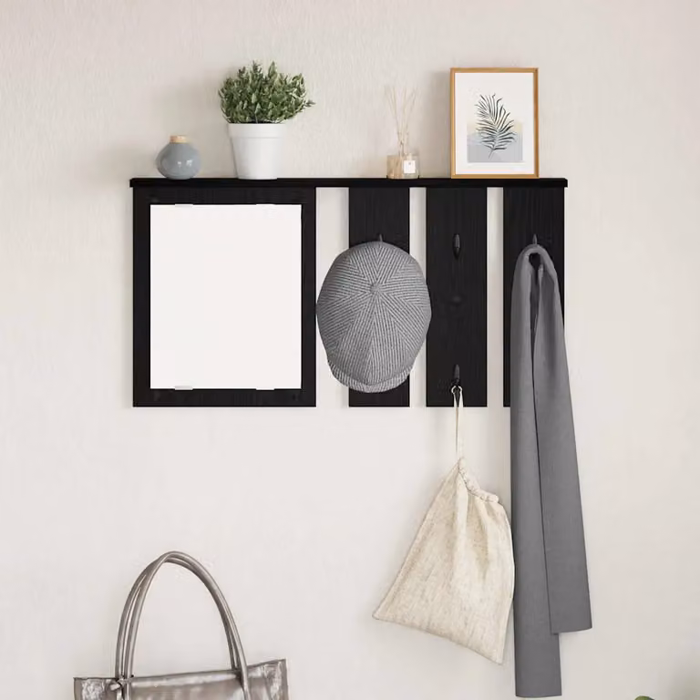 Appendiabiti a muro moderno vidaXL in legno nero opaco L 85 x P 10 x H 45 cm