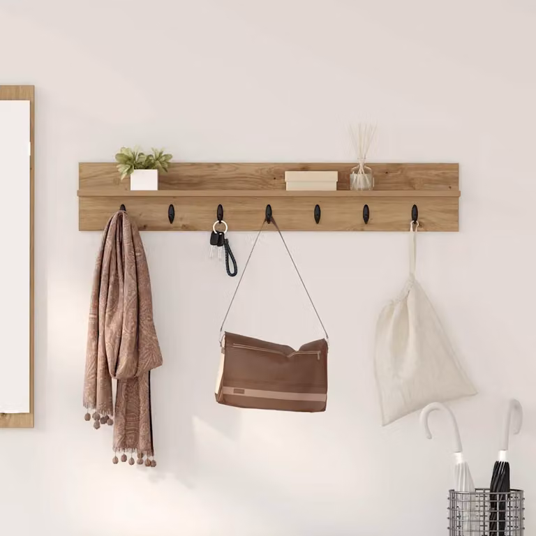 Appendiabiti a muro vidaXL in legno color rovere marrone con ganci distribuiti per ingresso e corridoio