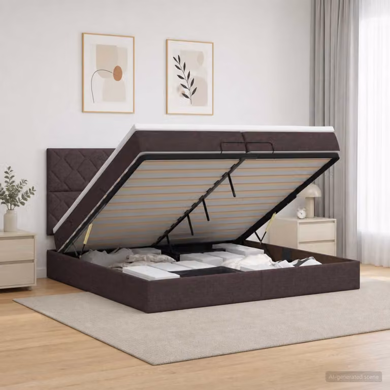 vidaXL Letto Ottomano Moderno con Materasso Ibrido e Illuminazione LED sotto il letto, Marrone, L 200 cm x P 200 cm x H 88 cm