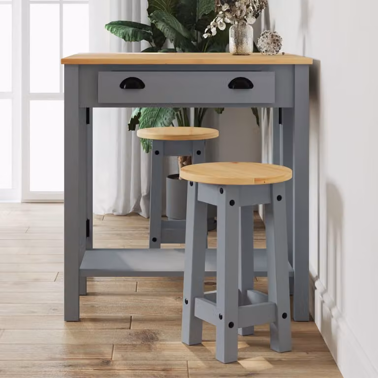 Set di 2 sgabelli da bar vidaXL in legno di pino massello grigio stile rustico