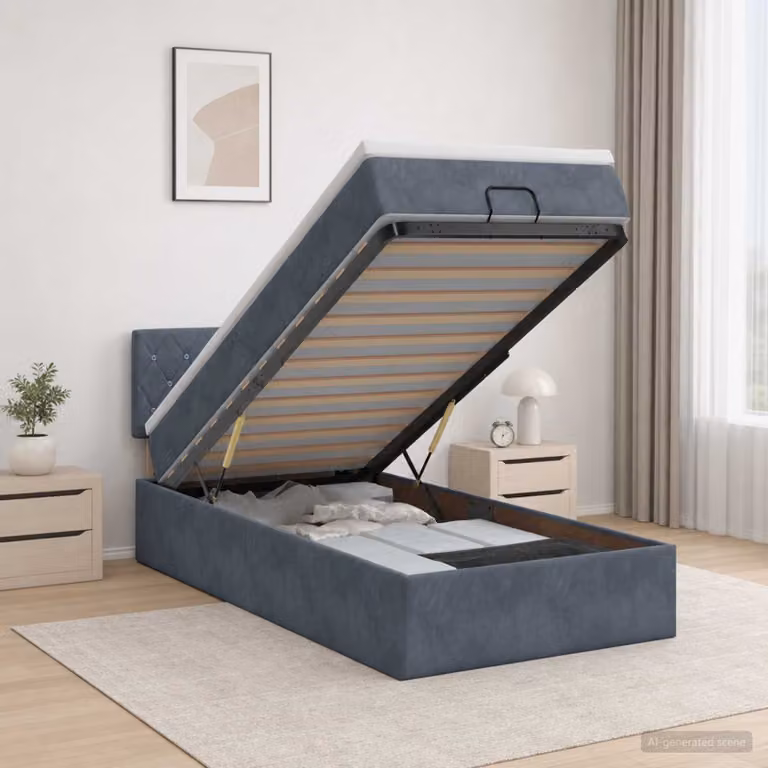 Letto Ottomano con Materasso e LED vidaXL, Grigio, L: 100 cm, P: 200 cm, H: 140 cm
