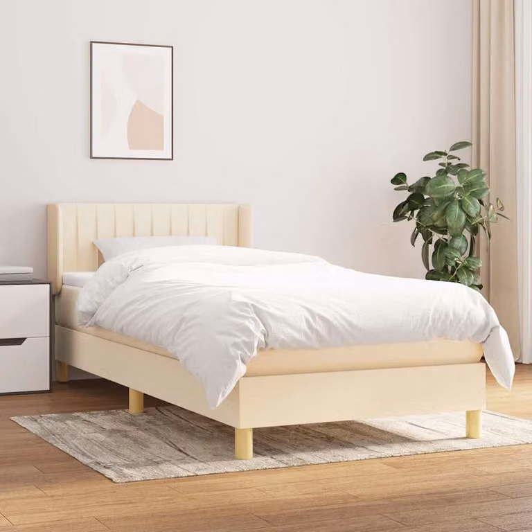vidaXL Giroletto a Molle con Materasso Ibrido in Tessuto Beige e Bianco, L/P/H: 90 x 190 cm