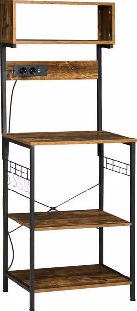 Scaffale da cucina HOMCOM in stile industriale con ripiani e ganci, Marrone, L: 60 cm, P: 42 cm, H: 153 cm