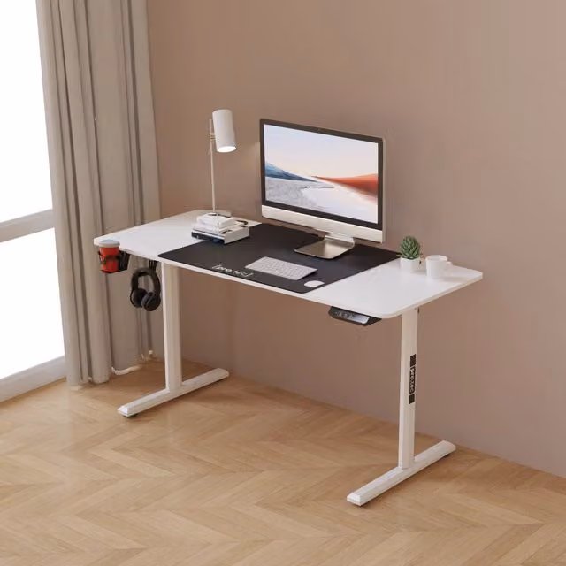 Scrivania Hayward pro.tec regolabile in altezza con sollevamento elettrico, Bianco, L: 140 cm, P: 60 cm, H: 60-120 cm