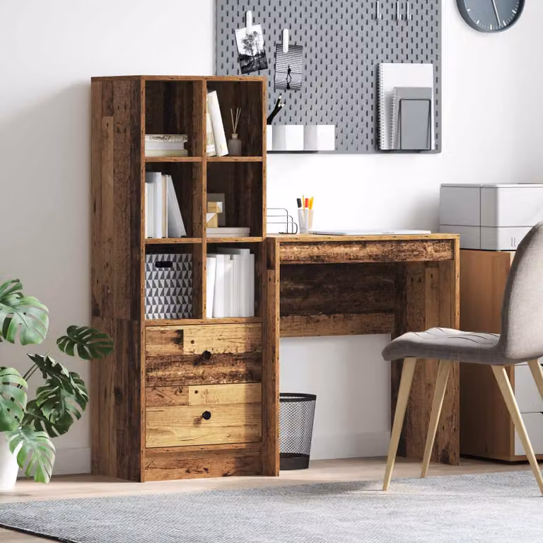 Set di 2 Scrivanie moderne vidaXL in legno effetto vecchio marrone con scaffale L: 115,5 cm, P: 40 cm, H: 127 cm