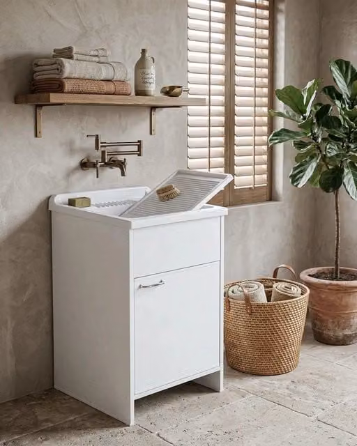 Mobile Lavatoio Negrari NEXA 45 in PVC Bianco con Vasca e Anta L/P/H: 45 x 50 x 85 cm