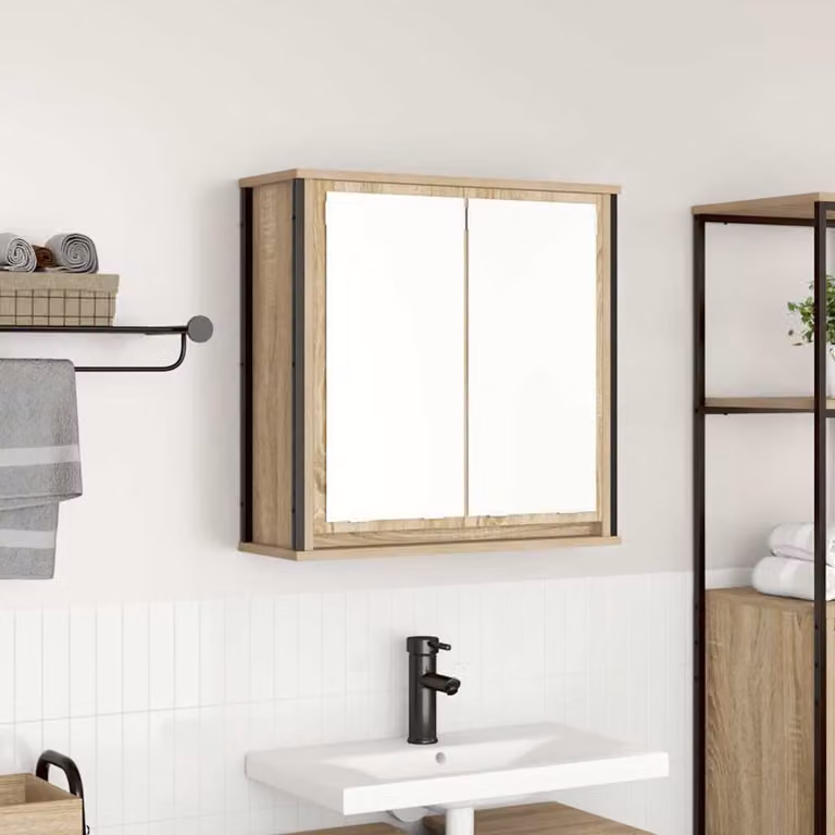 Pensile da bagno con specchio vidaXL in Rovere Sonoma, L 60 cm x P 21 cm x H 60 cm