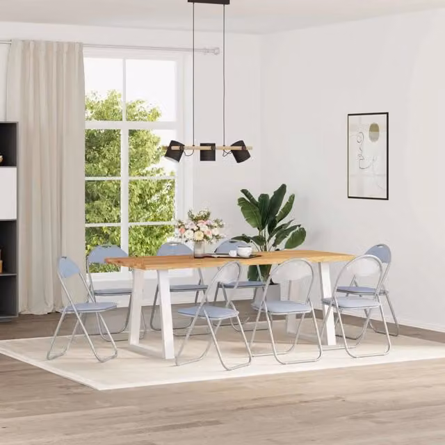 Set di 8 sedie pieghevoli vidaXL in pelle sintetica grigia, impilabili per sala da pranzo e soggiorno, L 48 cm x P 43,5 cm x H 81 cm