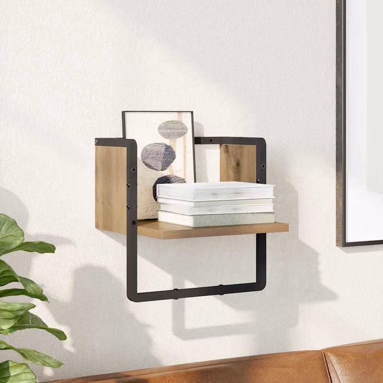 Scaffale da parete moderno vidaXL in legno e metallo, colore marrone, L 30 cm x P 25 cm x H 30 cm