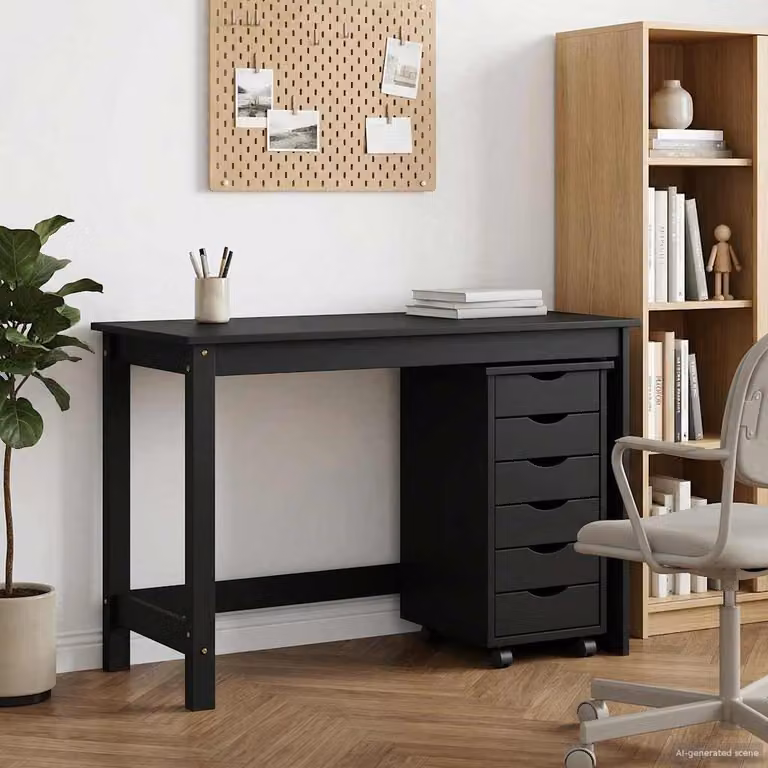 Set scrivania e mobiletto su ruote vidaXL MOSS 2 pz Nero