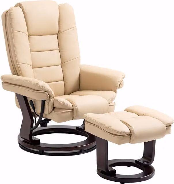 Set Poltrona Relax con Pouf HOMCOM, Girevole a 360° e Reclinabile in Similpelle PU, Colore Beige