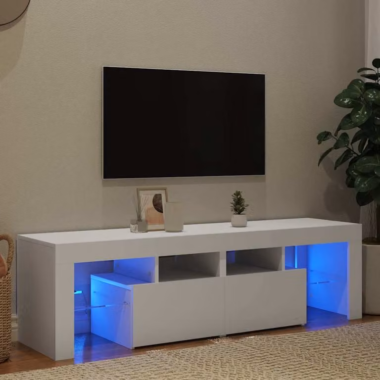 vidaXL Mobile Porta TV Moderno con Luci LED Integrate Bianco L: 140 cm, P: 36,5 cm, H: 40 cm
