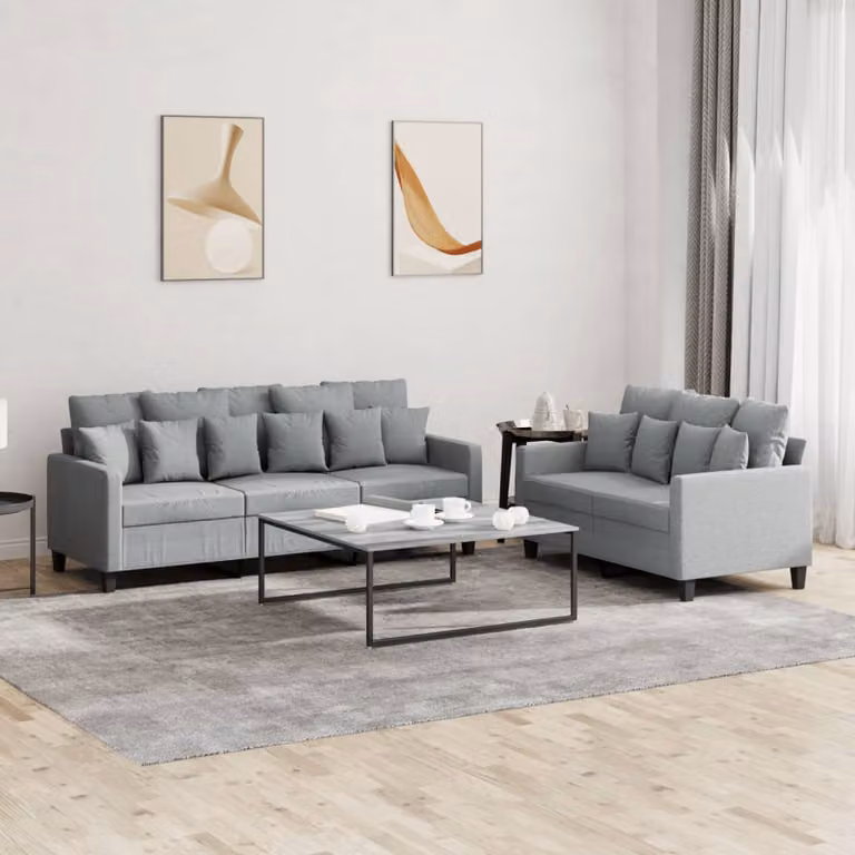 Set di divani vidaXL composto da un divano a 2 posti e uno a 3 posti in tessuto grigio con cuscini inclusi per il tuo soggiorno