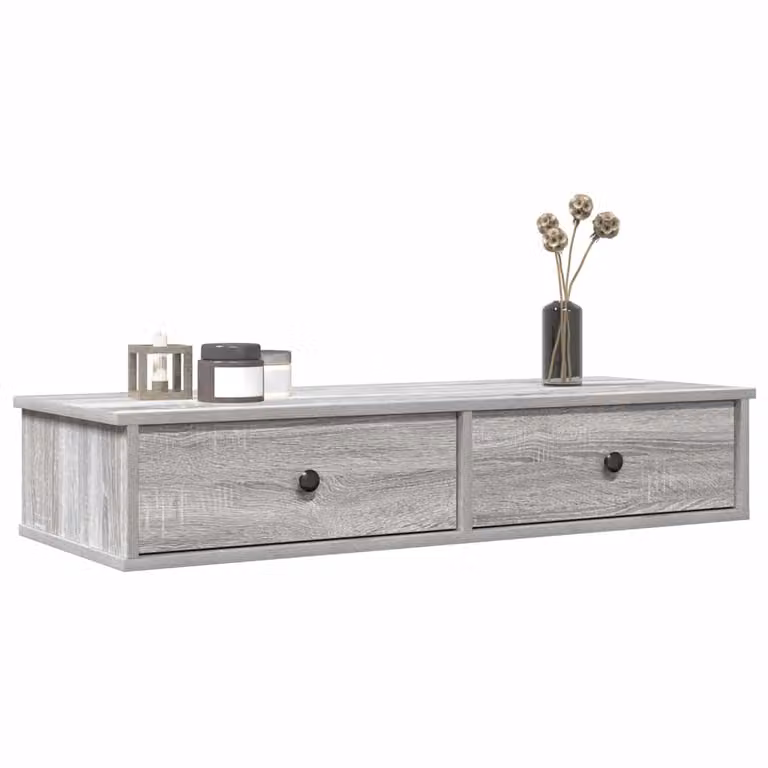 Scaffale a parete con cassetti vidaXL in MDF Grigio L: 100 cm, P: 37,5 cm, H: 19 cm