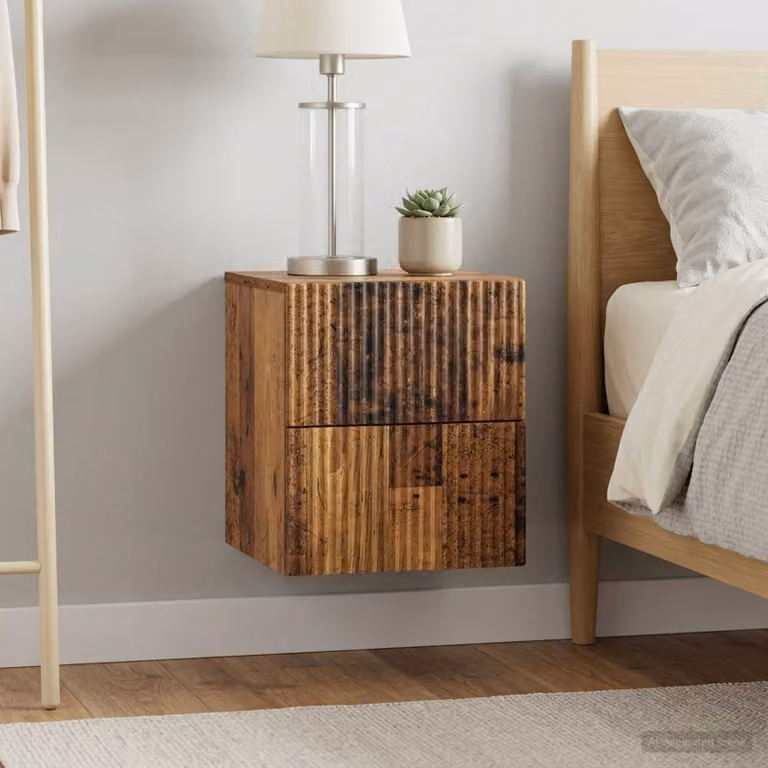 Set di 2 comodini sospesi vidaXL in legno color marrone antico L/P/H: 33 x 34,5 x 40 cm