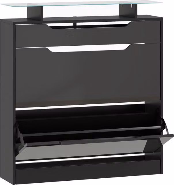 Scarpiera HOMCOM con 2 ante ribaltabili, cassetto e ripiano, Nero, L: 89 cm, P: 23 cm, H: 96 cm