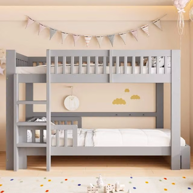 Letto a soppalco modulare MIVRAY in legno grigio opaco con reti a doghe incluse L/P/H: 200 x 90 x 150 cm