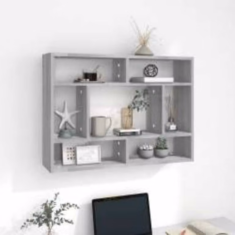 vidaXL Mensola a Muro Moderna in Legno Multistrato e MDF Grigio L: 75 cm, P: 16 cm, H: 55 cm
