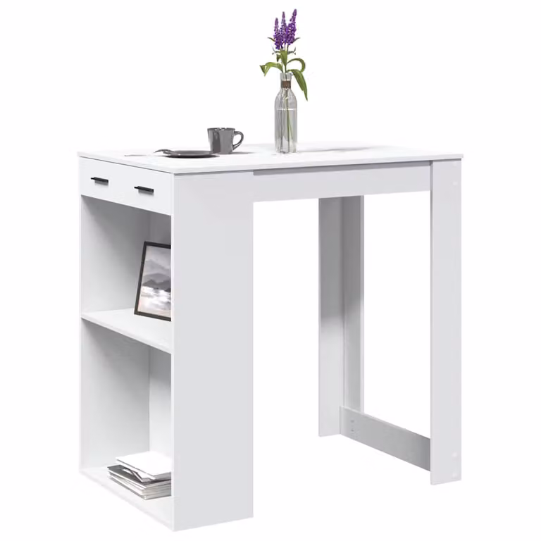 vidaXL Tavolo da Bar Bianco in MDF con Finitura Opaca L: 102 cm, P: 70 cm, H: 103,5 cm