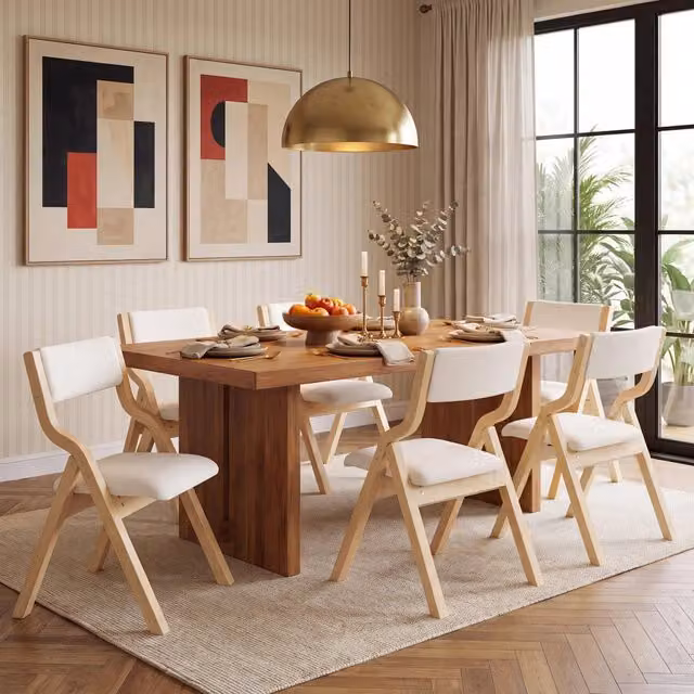 Set di 6 sedie pieghevoli da pranzo MIVRAY in legno con rivestimento in tessuto beige imbottito e design scandinavo