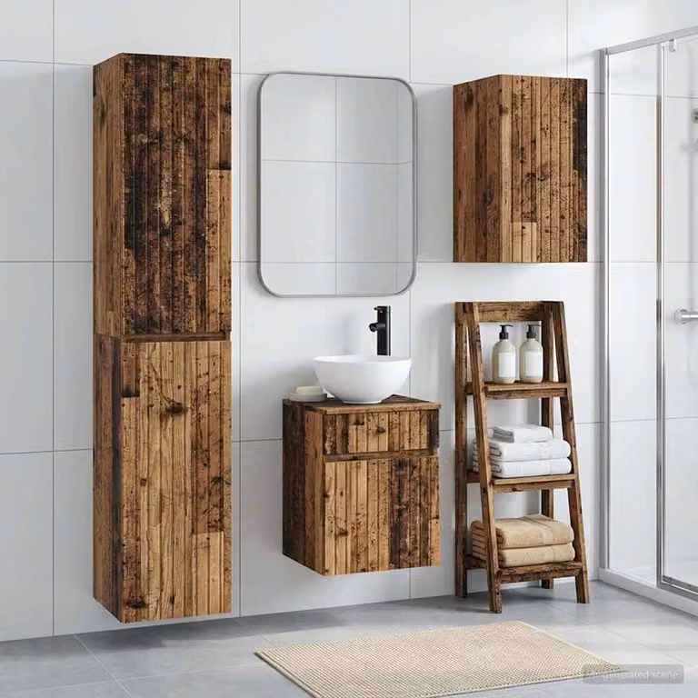 Set di mobili per il bagno vidaXL in legno marrone, 3 pezzi, stile minimalista, L/P/H: 33 x 34,5 x 160 cm