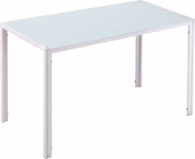 Tavolo da Pranzo Rettangolare Allungabile Moderno in Metallo e Vetro Temperato Bianco L: 120 cm, P: 60 cm, H: 75 cm
