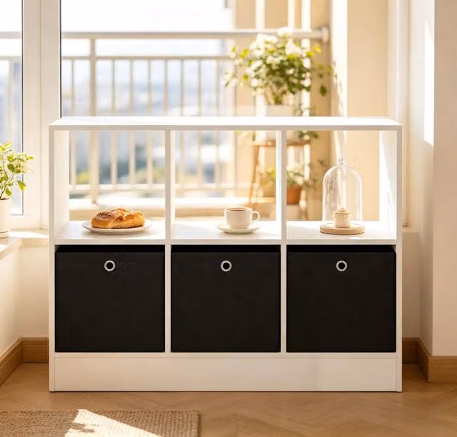 Libreria a cubi autoportante WISHDOR con 3 cassetti in tessuto, mobile contenitore moderno in MDF per casa e ufficio, L 80 cm x P 30 cm x H 30 cm
