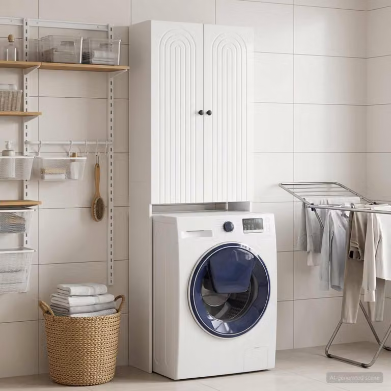 Mobiletto da bagno moderno vidaXL ALKMAAR Bianco Lucido L 66 cm, P 25,5 cm, H 190 cm