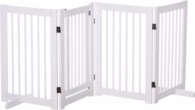 PawHut Recinzione per Cani Pieghevole in Legno con 4 Pannelli e Porta, Bianco