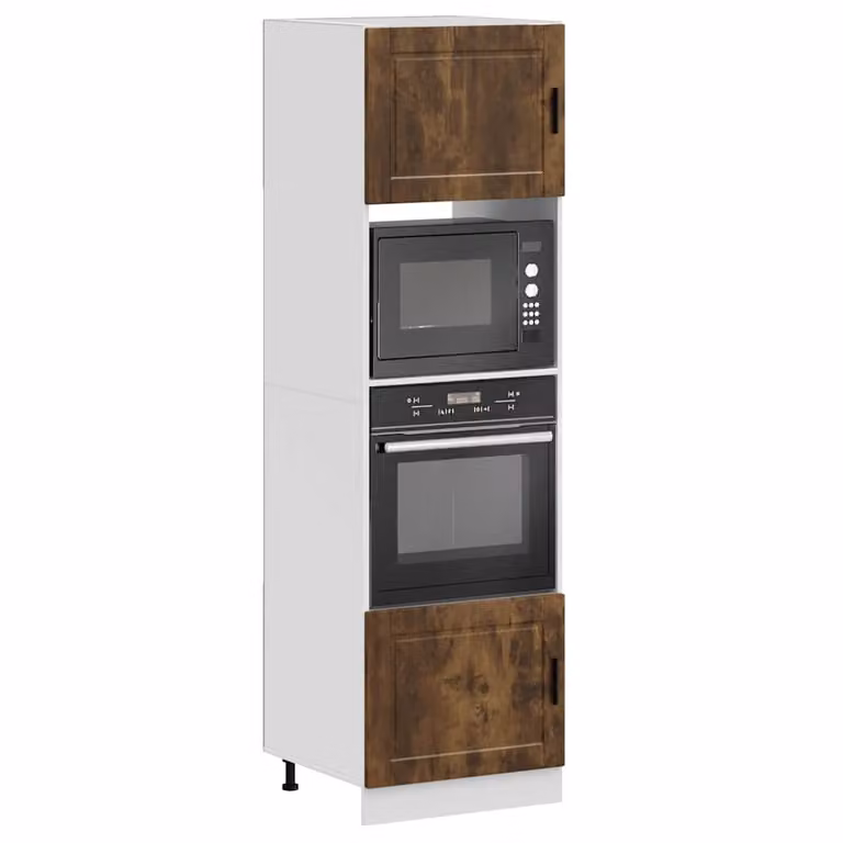Set di 2 armadi per forno vidaXL in legno multistrato e MDF, colore bianco e rovere fumo, design moderno per cucina