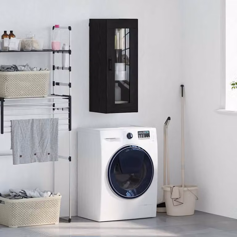Pensile moderno vidaXL in rovere nero con ante in vetro per soggiorno L: 34,5 cm, P: 34 cm, H: 90 cm