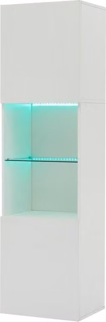 Vetrina moderna bianca lucida con ante in vetro e illuminazione LED integrata, L/P/H: 45 x 35 x 160 cm