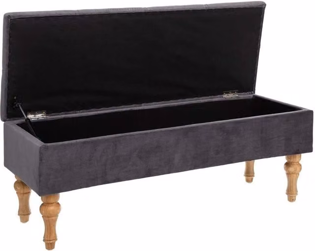 Panca Cassapanca in Velluto Grigio Atmosphera Createur d'interieur L: 102 cm, P: 38 cm, H: 41 cm
