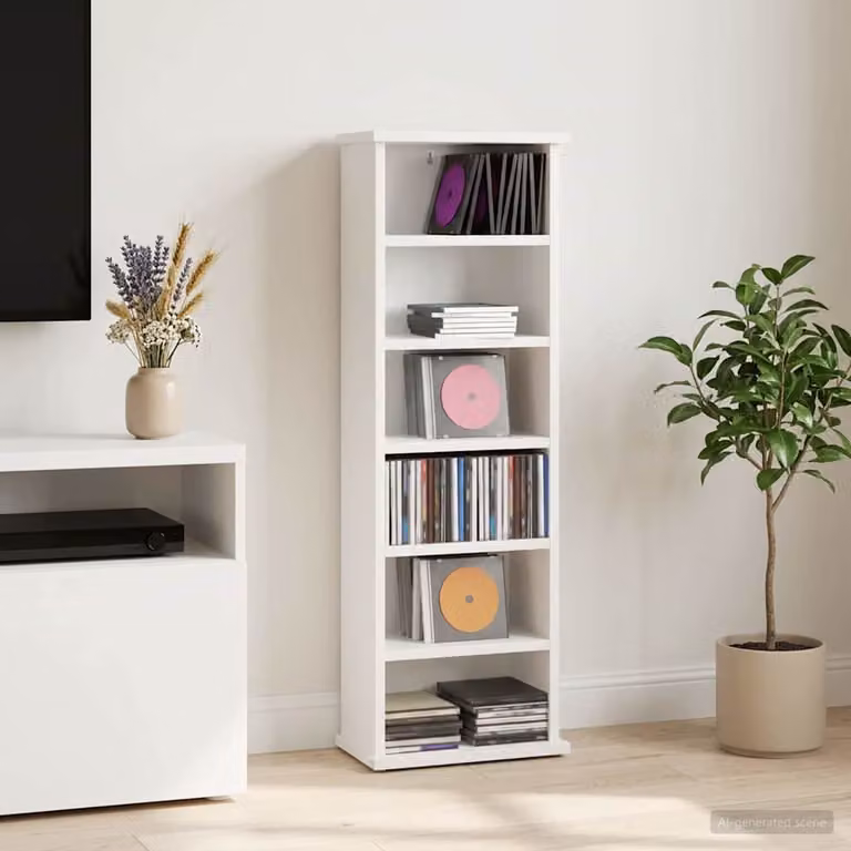 Mobile porta CD vidaXL Bianco in MDF con ripiani regolabili L 32 cm, P 17 cm, H 92 cm