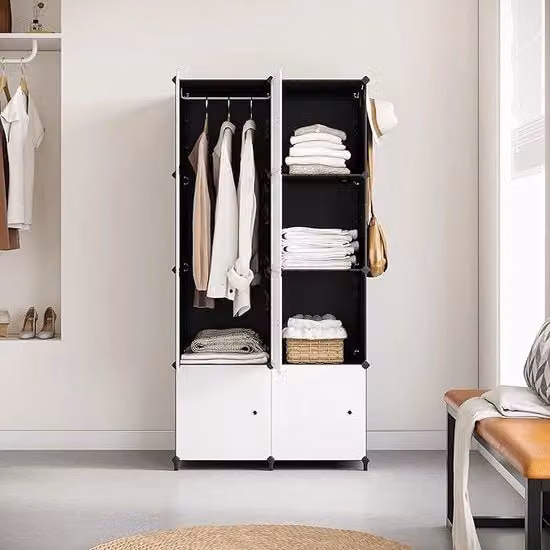Armadio JOISCOPE con 8 cubi e appendiabiti, colore bianco, L: 74 cm, P: 47 cm, H: 147 cm