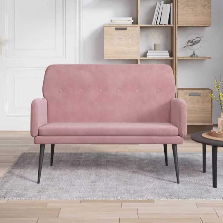 Panca moderna vidaXL in velluto rosa con braccioli e struttura in metallo L: 108 cm, P: 79 cm, H: 79 cm