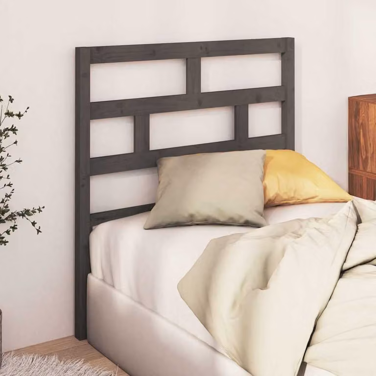Testiera per letto vidaXL in legno massello di pino, colore grigio, L: 100 cm, H: 81 cm, P: 4 cm