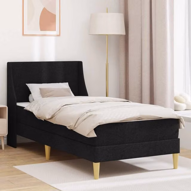 Letto moderno con struttura imbottita e materasso VIDAXL in tessuto nero e poliestere