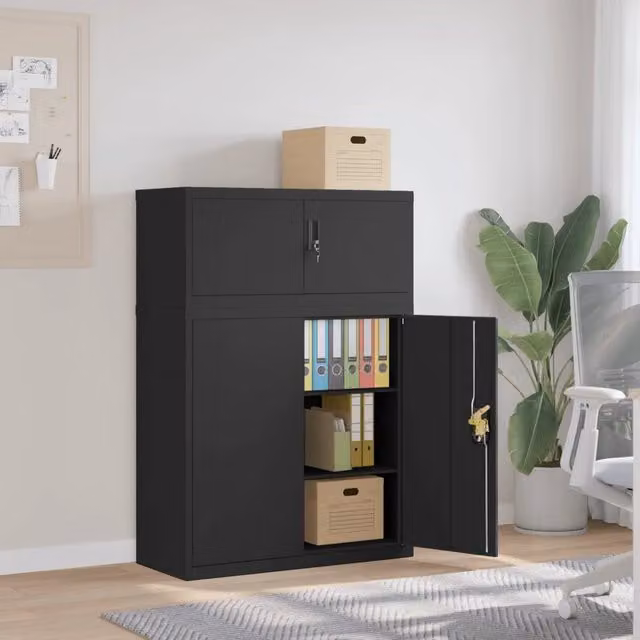 Armadio Classificatore vidaXL in Metallo Nero Opaco con Ante a Battente e Serratura L/P/H: 90 x 40 x 130 cm