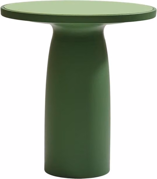 Tavolo basso rotondo Qeeboo Toto verde con base in metallo e piano in vetro