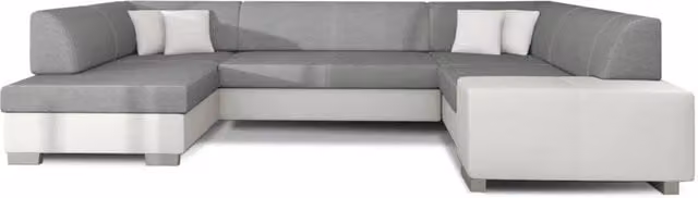 Divano panoramico a U HAVANA MEUBLORAMA convertibile per 6 persone, Grigio e Bianco, con struttura in legno massiccio e coperture rimovibili, L: 322 cm, P: 204 cm, H: 72 cm