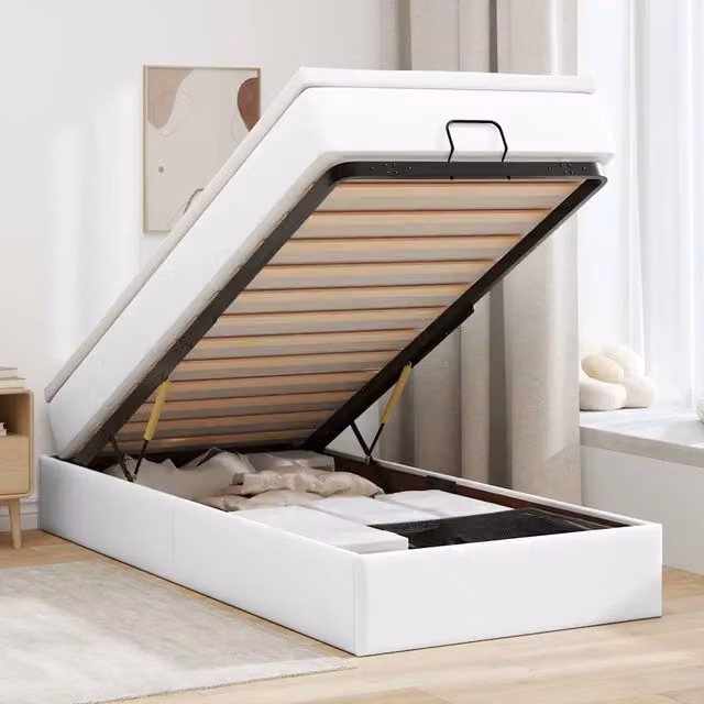Letto con contenitore a sollevamento vidaXL in similpelle bianco con materasso L: 80 cm, P: 200 cm, H: 23,5 cm