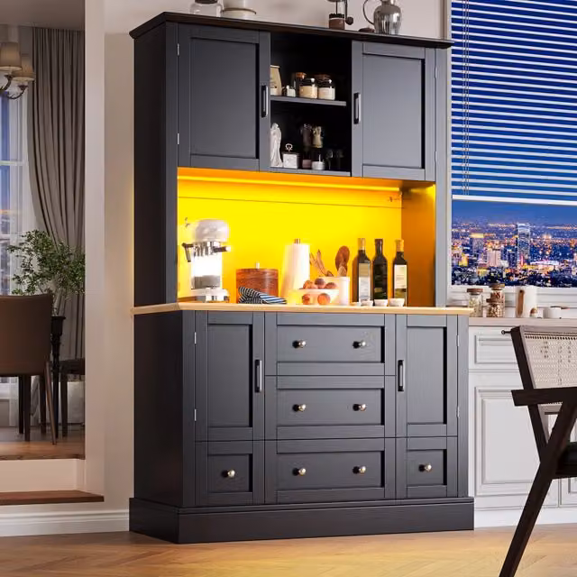 Mobile colonna da cucina Mivray nero opaco con illuminazione integrata e cassetti interni, L/P/H: 40 x 59,75 x 180 cm