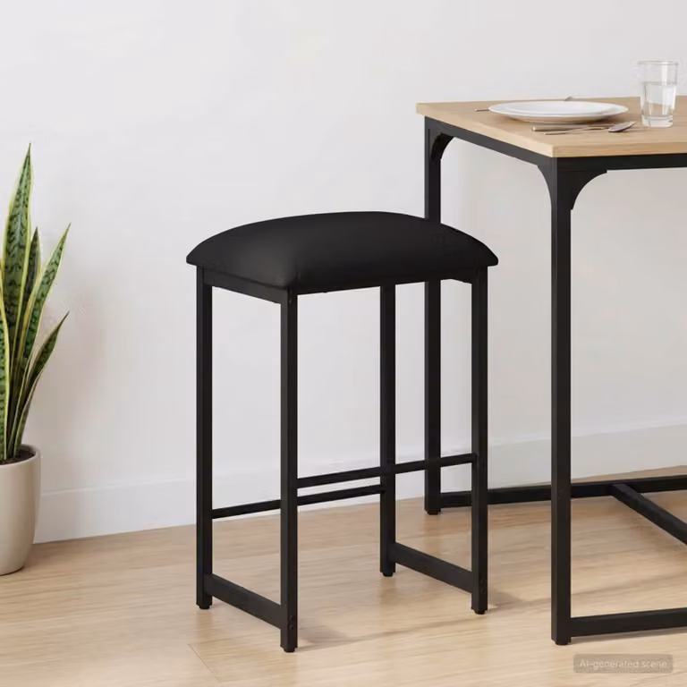 Sgabello da bar moderno vidaXL in ecopelle nera con struttura in metallo L/P/H: 40 x 32 x 74 cm